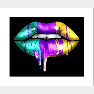 Big Lips In Green, Purple And Yellow Golden For Mardi Gras Posters and Art